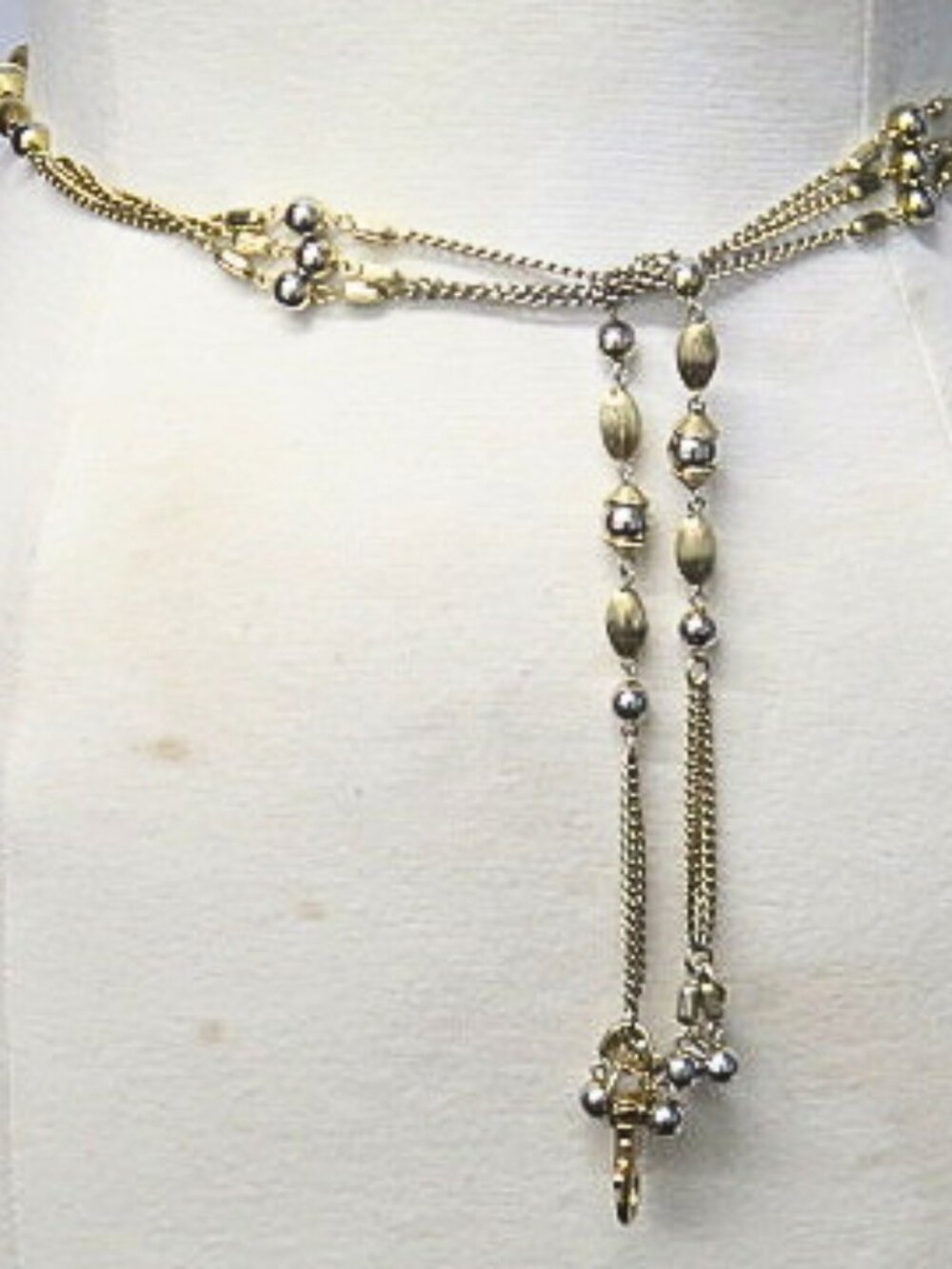 Vintage Gold & Silver Tone Wrap Chain Belt Beaded Dangle Waist Jewelry